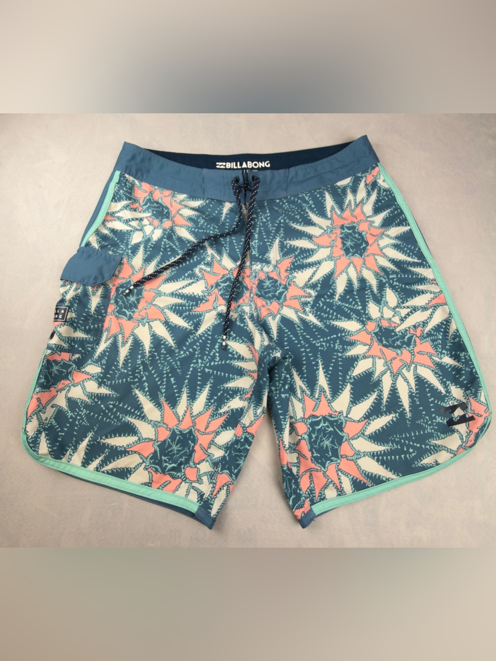 Billabong Teal Floral-Print Men’s Boardshorts with Coral Accents